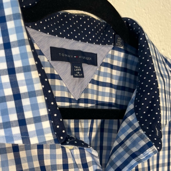 Tommy Hilfiger Mens Blue Checker Size 19 36/37  Button Up Preppy Shirt - Picture 7 of 7